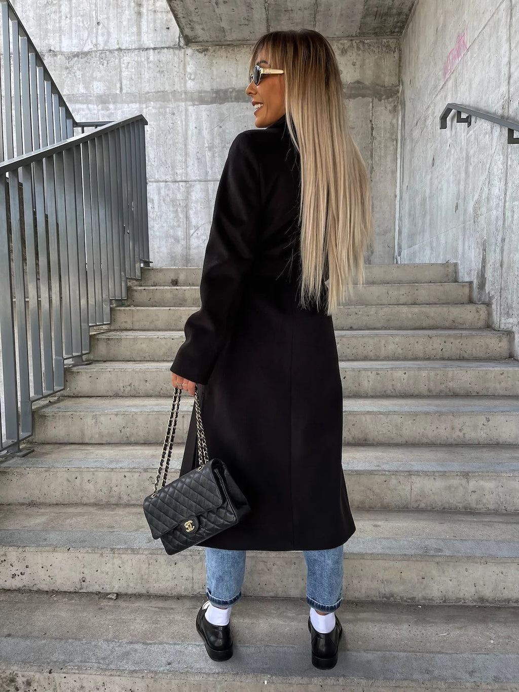 Manteau d'hiver décontracté à manches longues et ceinture croisée pour femme-1