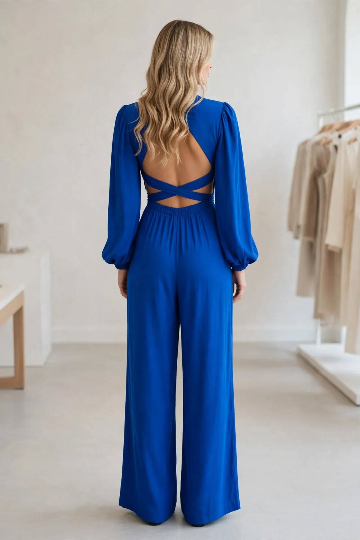 Luna Convertible Jumpsuit - the royal blue / cobalt blue convertible jumpsuit with deep neckline, backless design, and stomach cutout