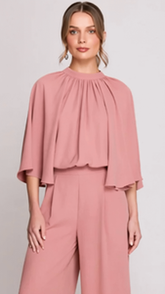 dusty pink jumpsuit with cape effect