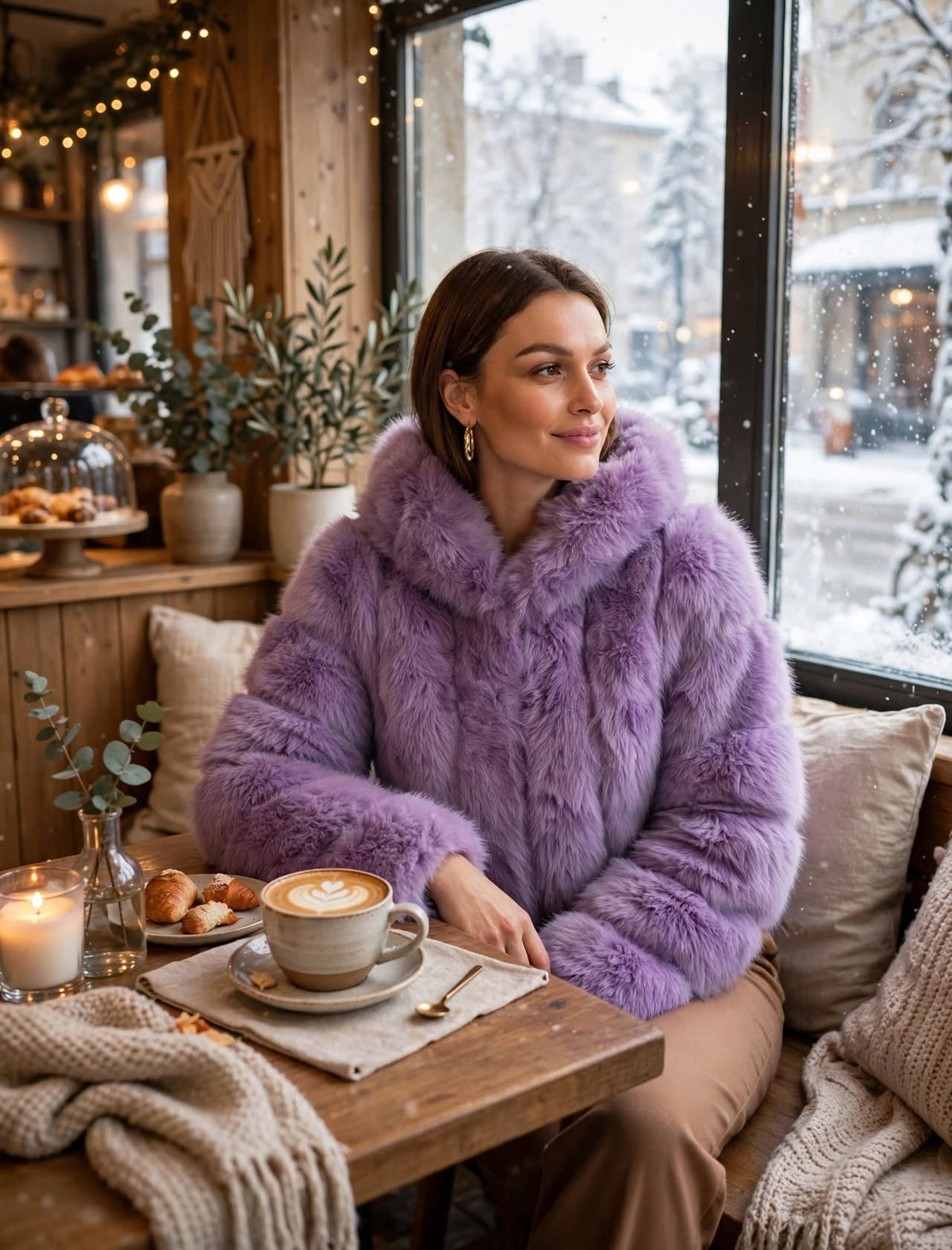 Veste Fausse Fourrure Violette Femme - Manteau Court Shaggy Lilas à Poils Longs, Façon Fourrure Douce, Tendance Hiver - Modèle 189522 AT