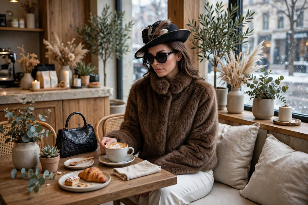 GRAMERCY PARK Women's Brown Faux Fur Jacket - BYMANYC New York Chic Eco-friendly Short Coat - Trendy Collection