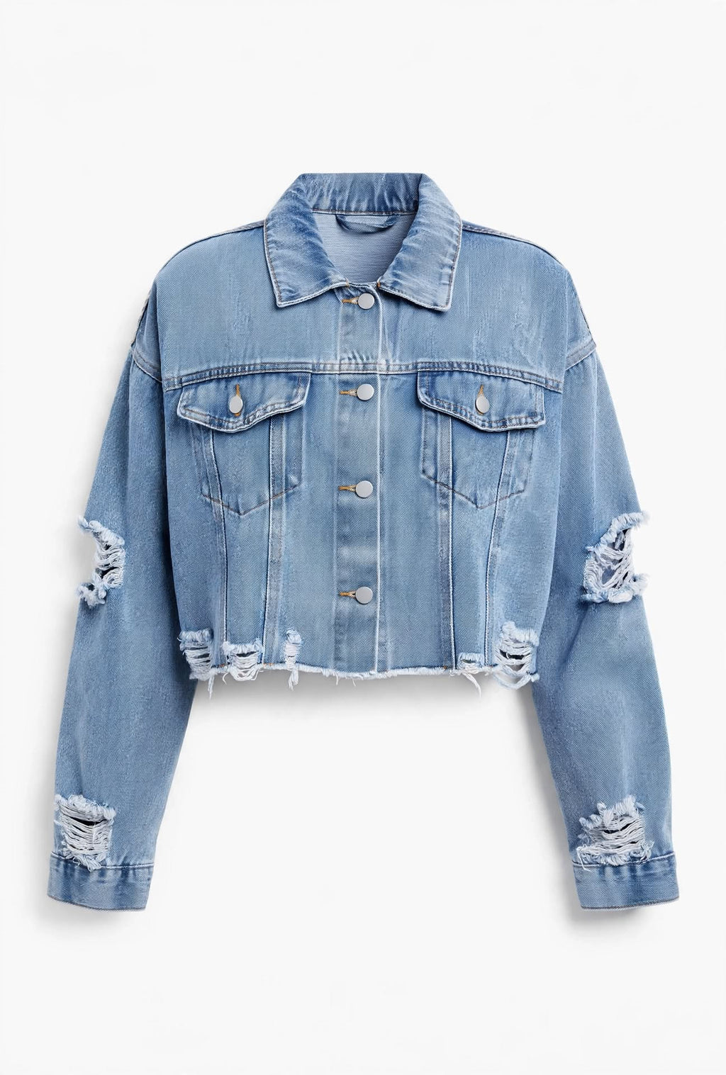 Cropped Jeansjacke im Destroyed-Look – US-Oversize-Style | BOURIQUE33