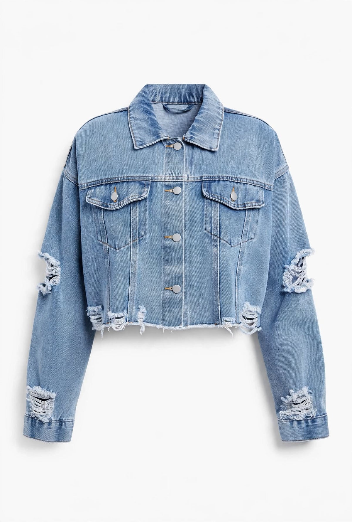 Veste en Jean Cropped Détruite - Style US Oversize | BOURIQUE33