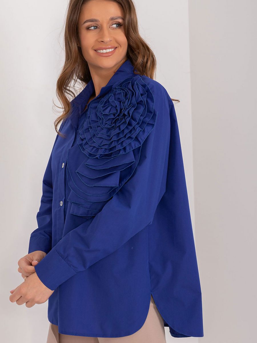 Chemise élégante pour femme en coton bleu à manches longues, modèle Lakerta 196567, boutonnée-3