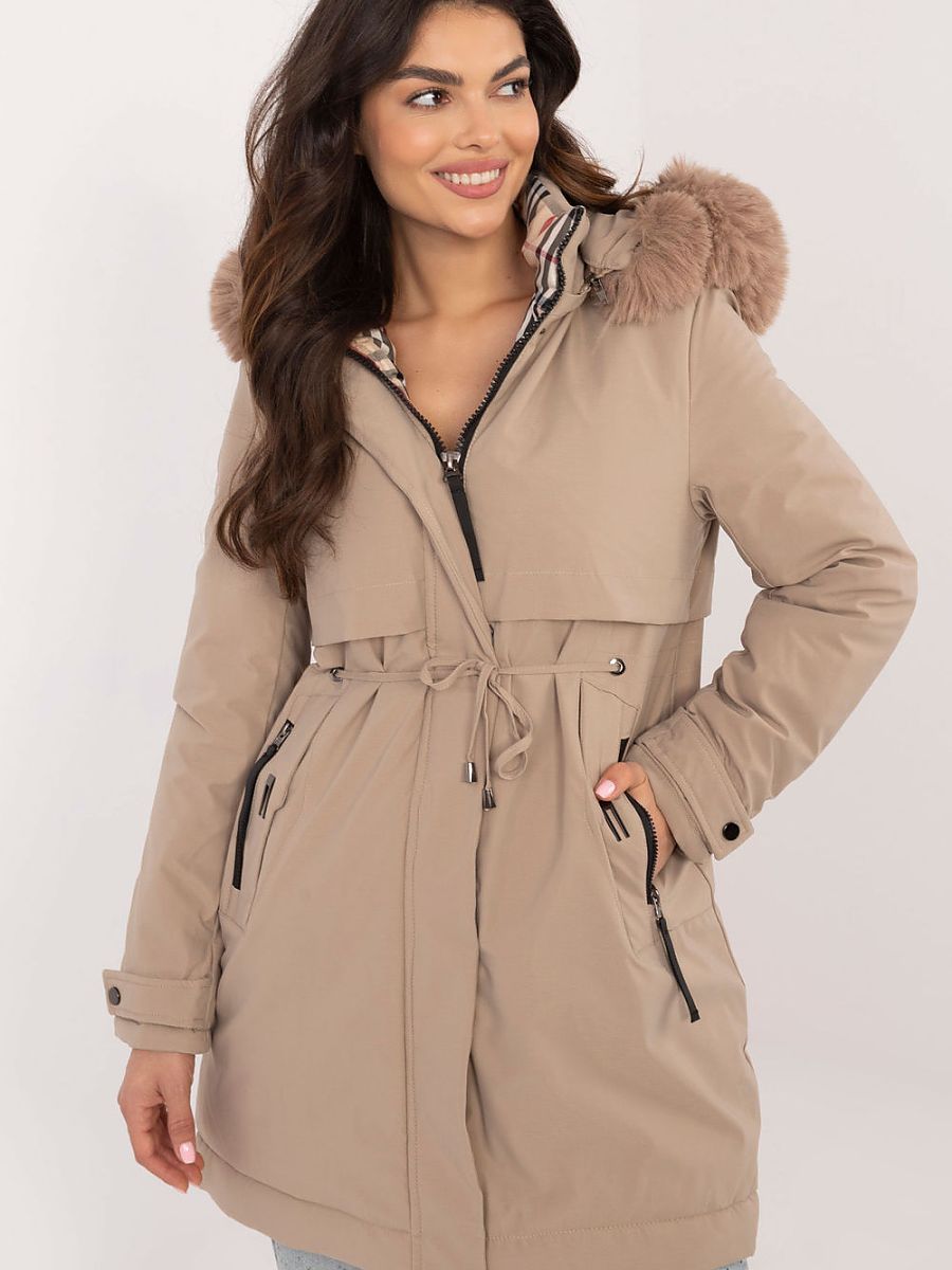 Veste matelassée pour femme (réf. 202561) avec capuche à fourrure amovible et ceinture à la taille-0