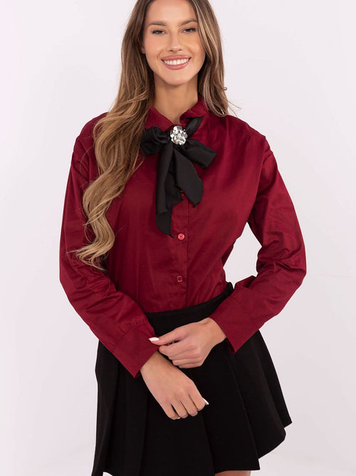 Chemise à manches longues pour femme, mélange de coton, élégante, rouge, Italy Moda-0