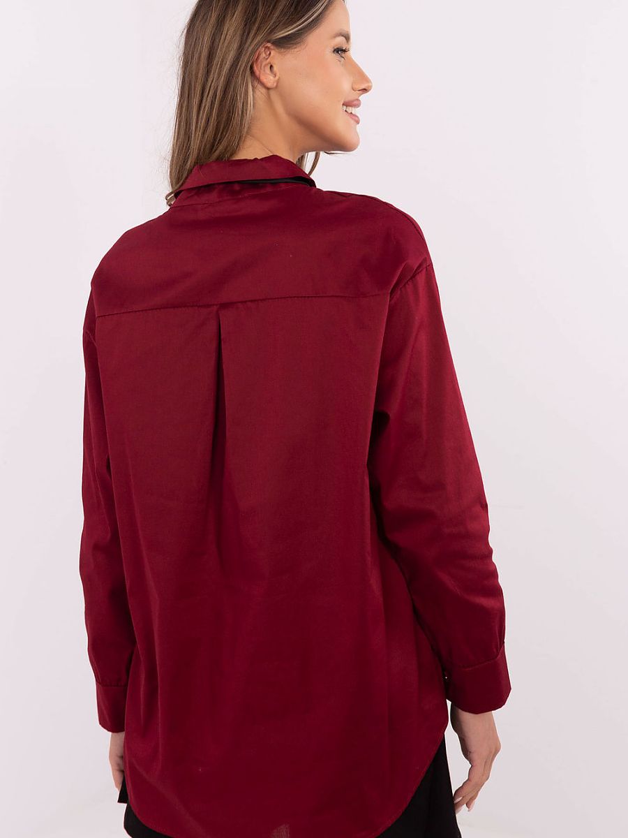 Chemise à manches longues pour femme, mélange de coton, élégante, rouge, Italy Moda-2