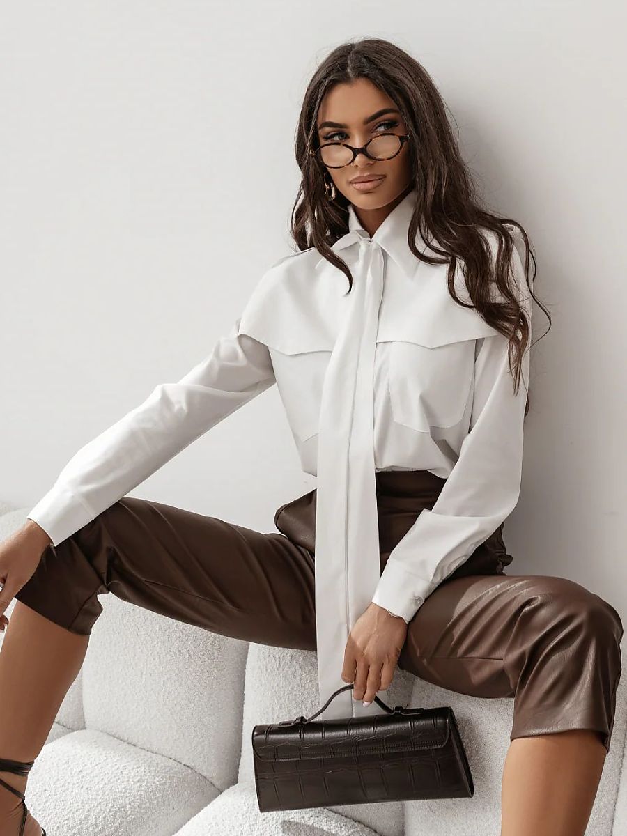 Chemise à manches longues pour femme LaBalancia, modèle 219510, en mélange de coton, beige-0