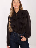 Chemisier à manches longues pour femme, modèle 222121, élégant, avec jabot plissé, marron-0
