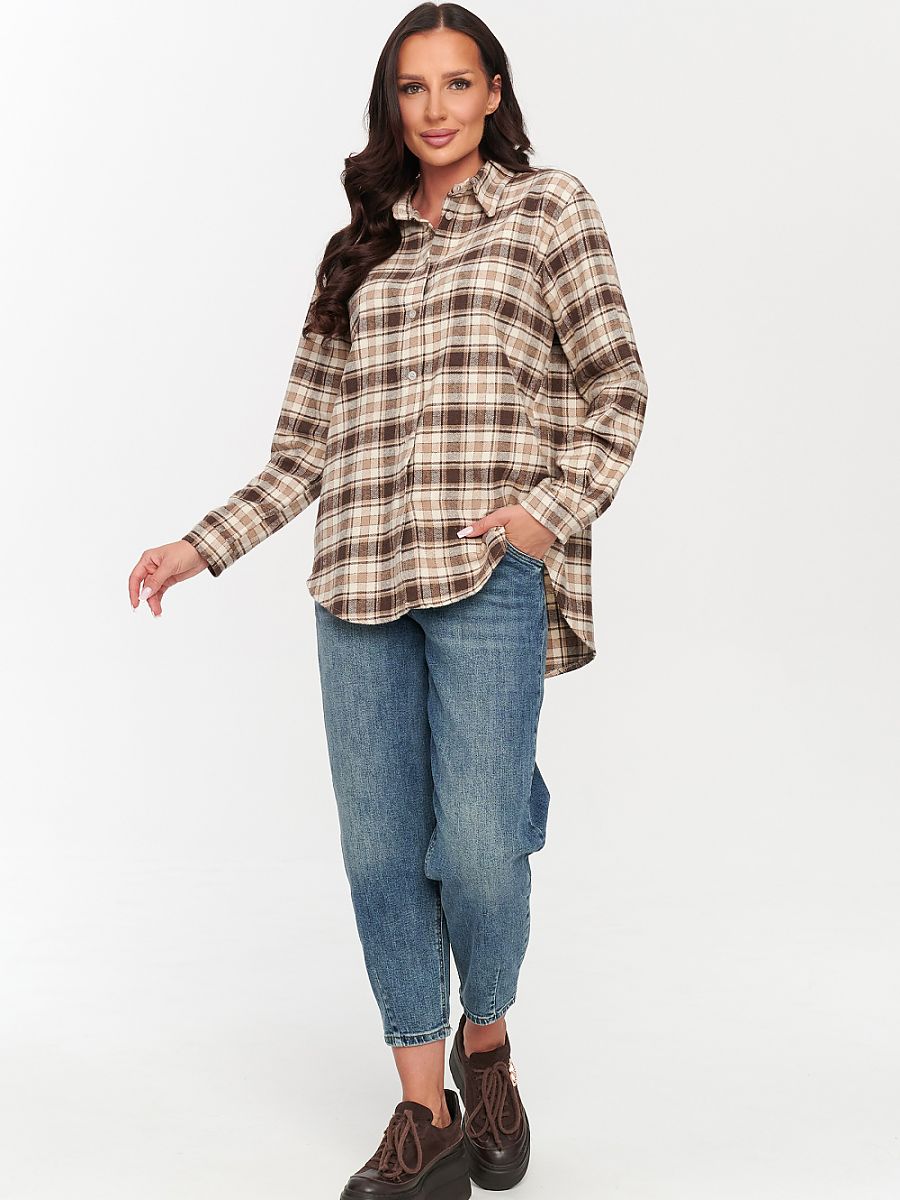 Chemise à carreaux à manches longues pour femme Makadamia, 100 % coton, fabriquée en Italie-1