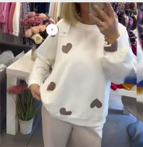Pull en maille à manches longues pour femme, motif cœur, style décontracté-1