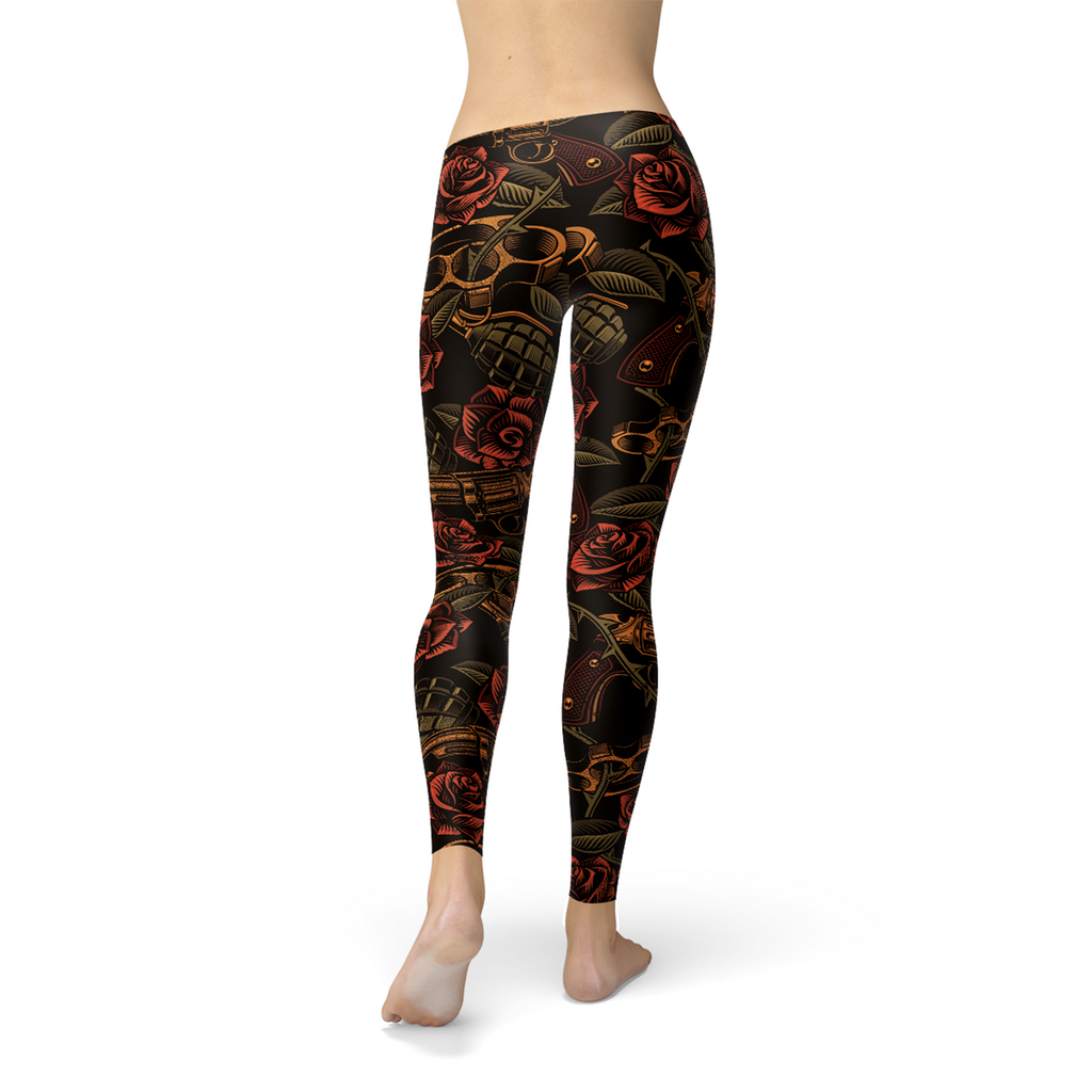 Retro Rose Sculpting Leggings - Rock Print - S to XXL
