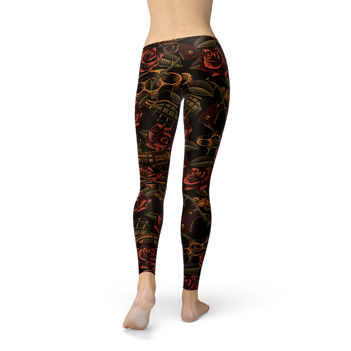Retro Rose Sculpting Leggings - Rock Print - S to XXL