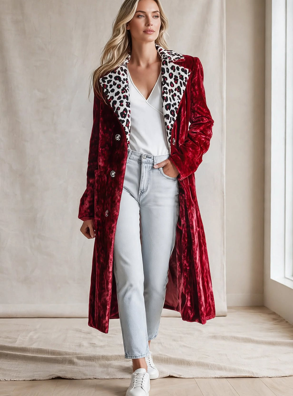 Manteau Long en Velours Rouge Audacieux - Édition Révérence