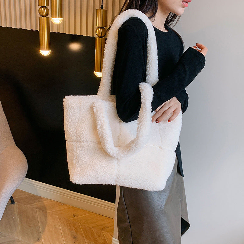 Sac cabas en peluche pour femme, grande capacité, sac à main d'hiver, sac à bandoulière-10