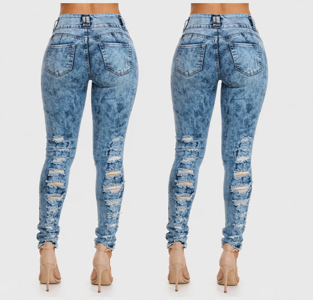 Jean Skinny Délavé Destroy - Taille Haute Push-Up - S au XXL