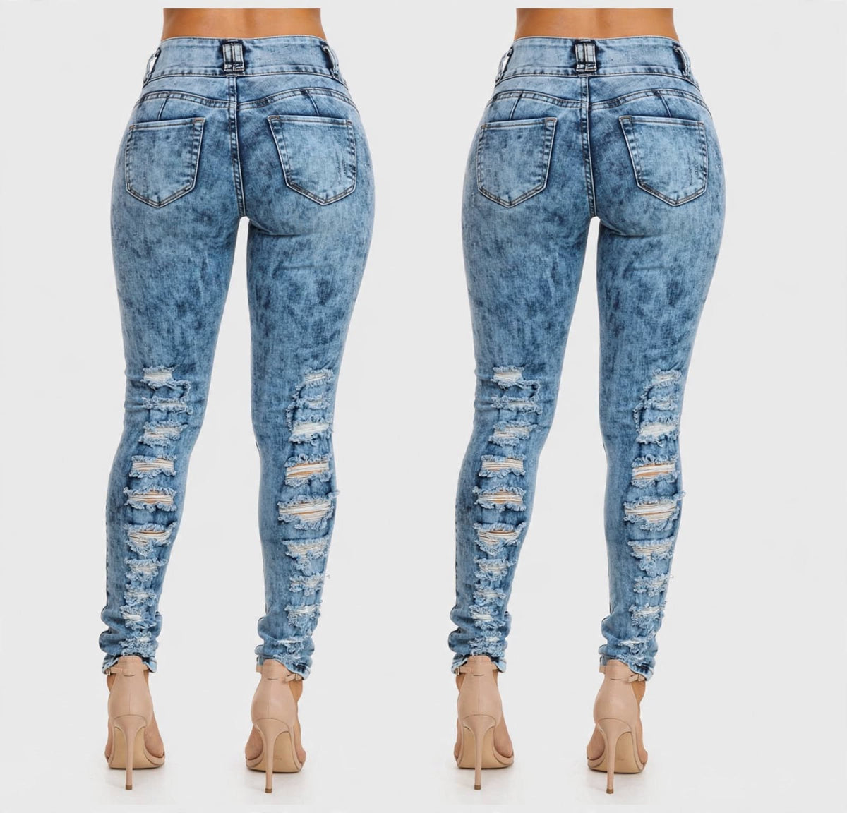 Distressed Faded Skinny Jeans - High-Waist Push-Up - S to XXL