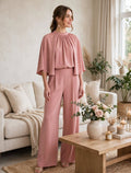 dusty pink jumpsuit with cape effect
