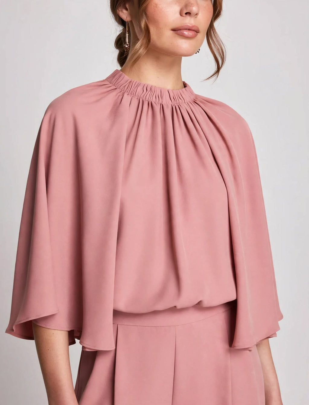 dusty pink jumpsuit with cape effect