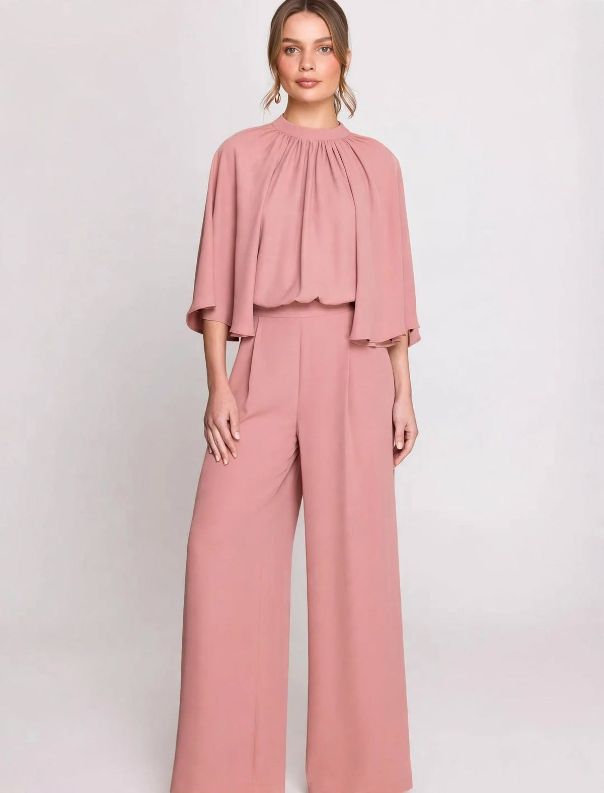 dusty pink jumpsuit with cape effect