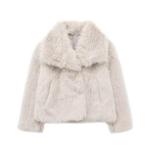 Manteau d'hiver pour femme en matière duveteuse, épais et chaud, avec revers-4