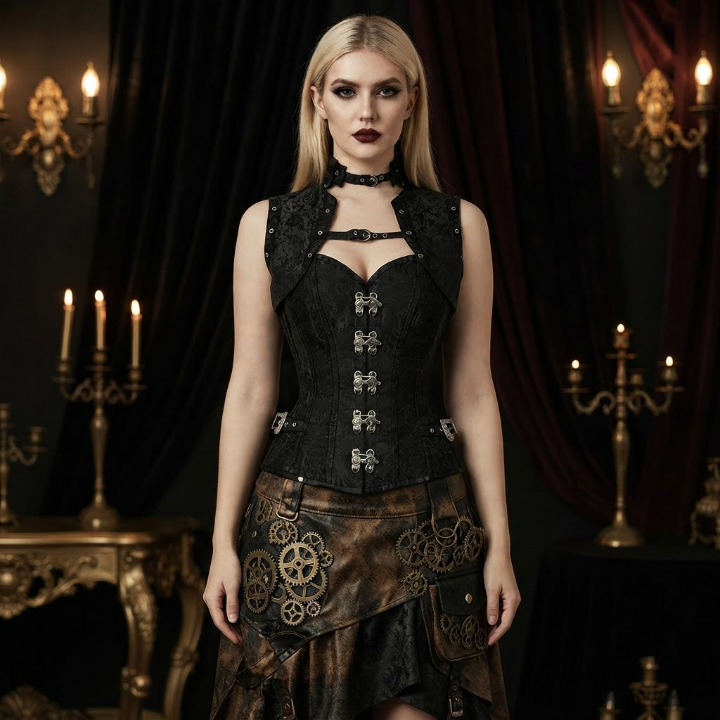 Corset Overbust Selene — Brocade Damassée & Fermetures Chrome