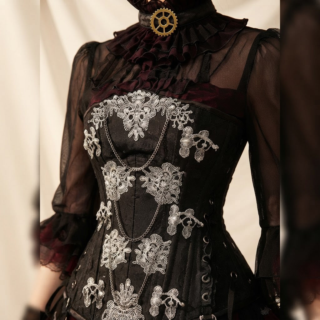 Midnight Black Yulia Underbust Embroidered Corset