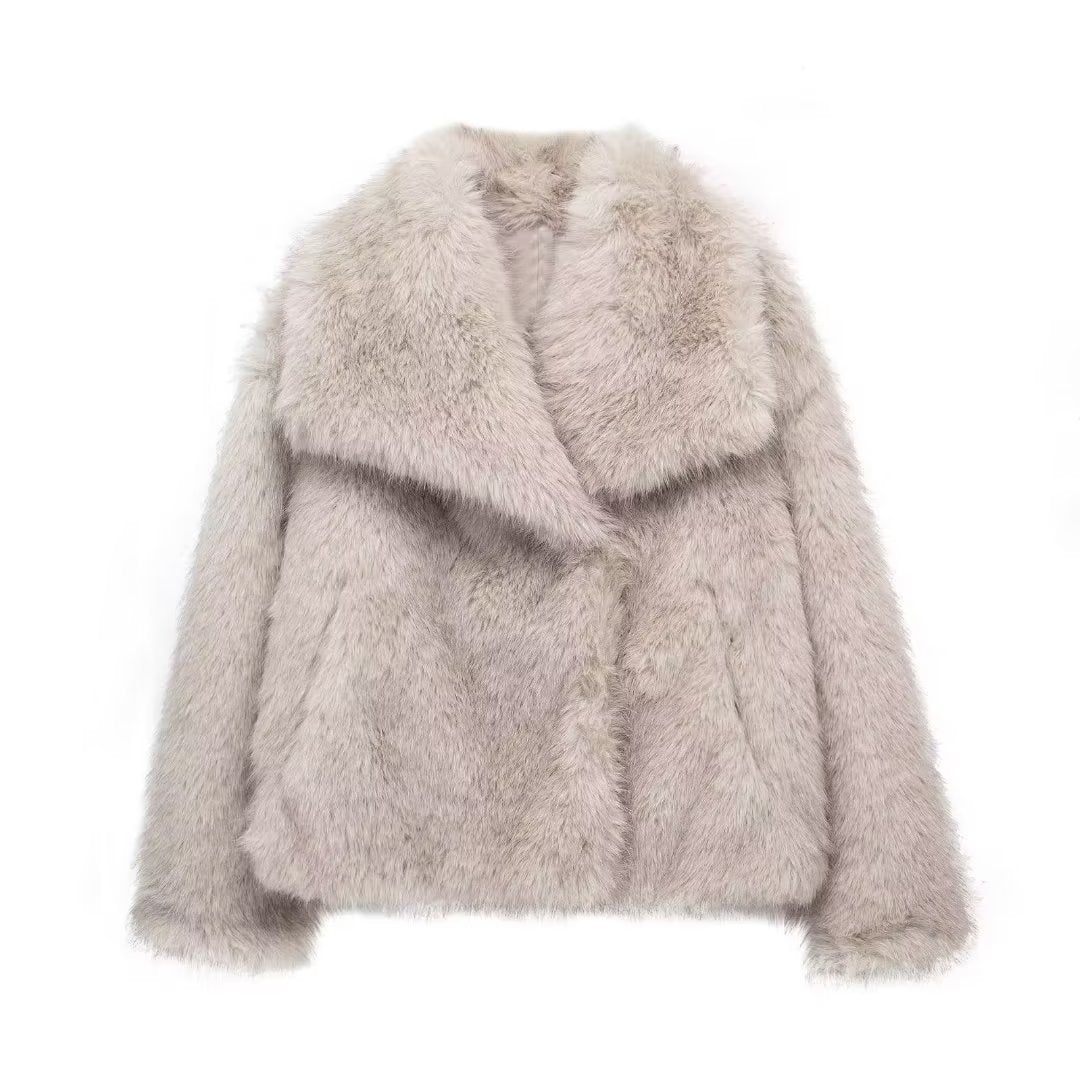 Manteau d'hiver pour femme en matière duveteuse, épais et chaud, avec revers-9