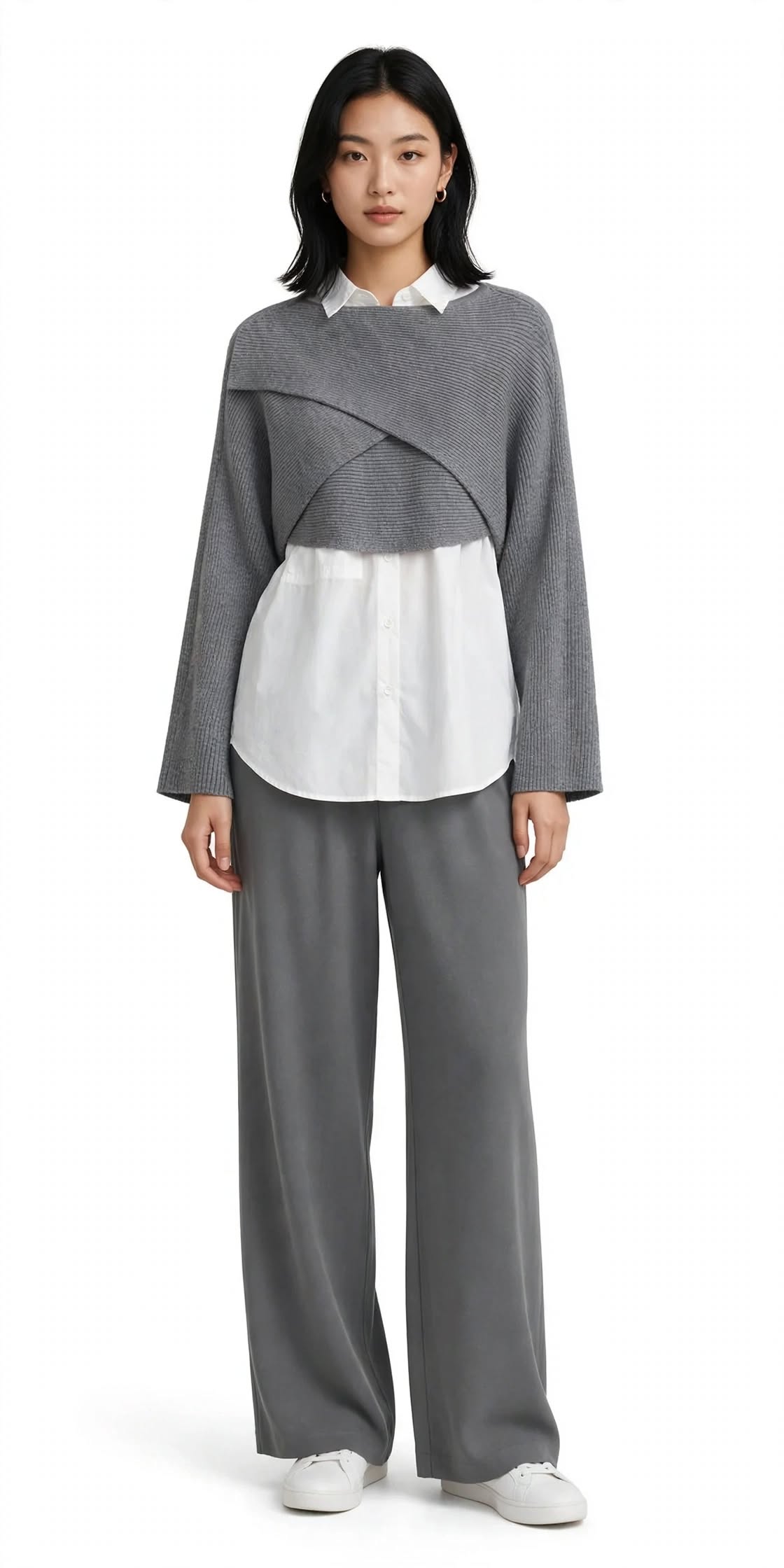 Ensemble 3 Pièces Chic - Pantalon Large + Chemise + Pull Croisé - BOURIQUE33