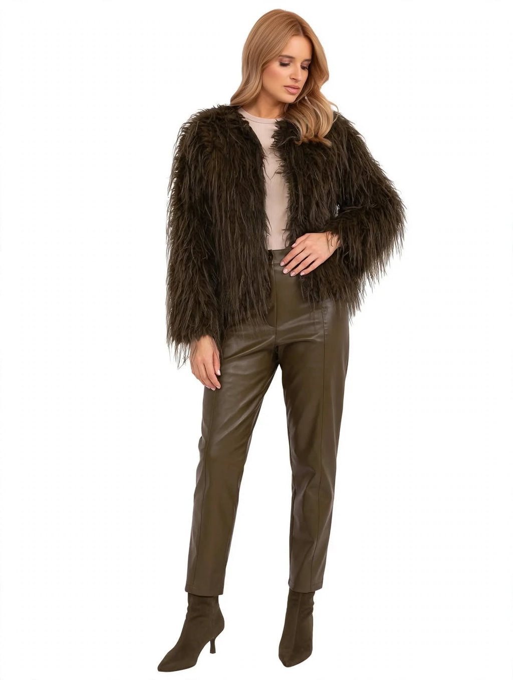 Veste femme fausse fourrure kaki WILD courte shaggy