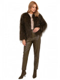 Veste femme fausse fourrure kaki WILD courte shaggy