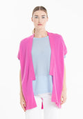 Gilet kimono manches courtes en cachemire rose barbie - RIA 4-0