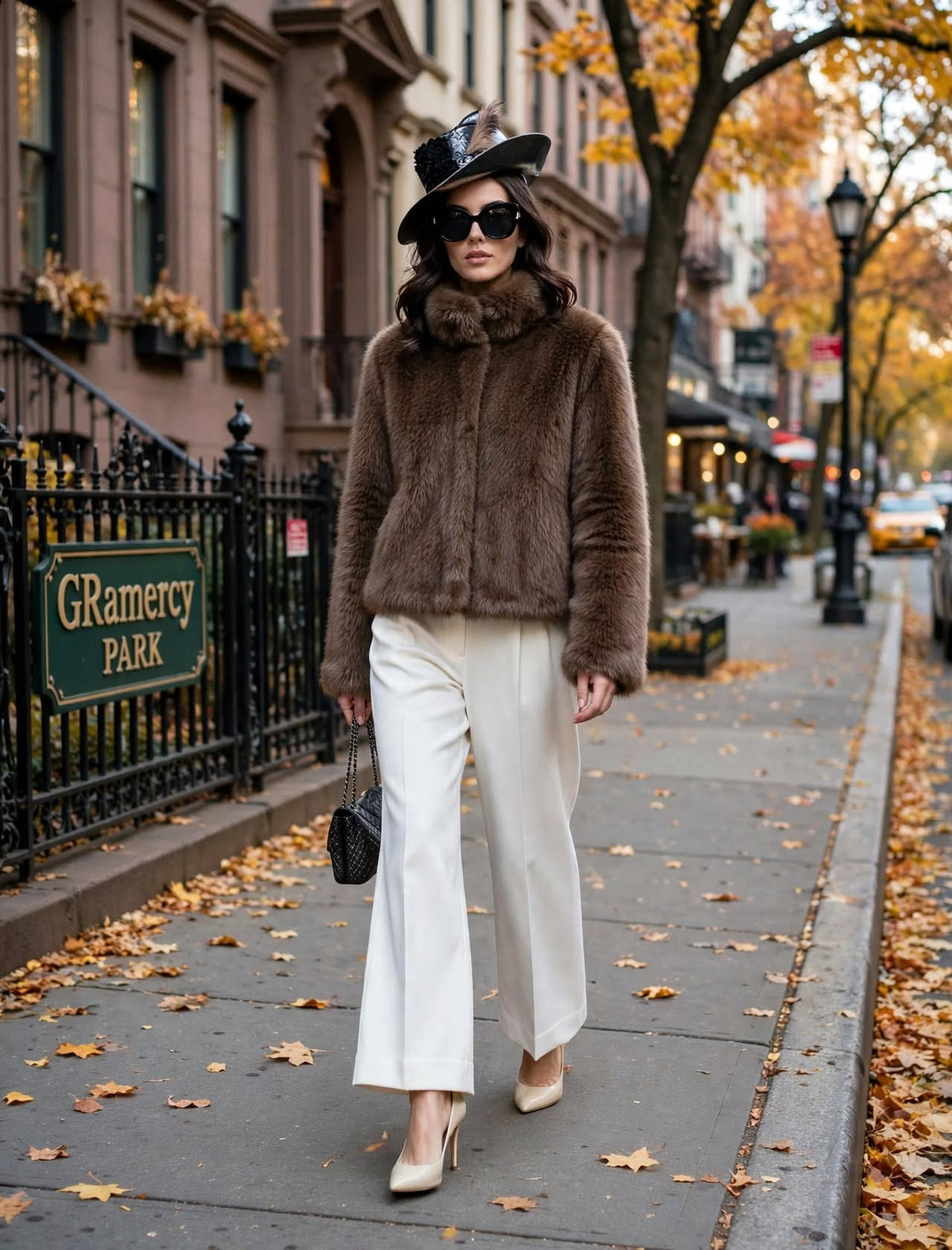 Veste Fausse Fourrure Marron Femme GRAMERCY PARK - Manteau Court Écologique Chic BYMANYC New York - Collection Trendy
