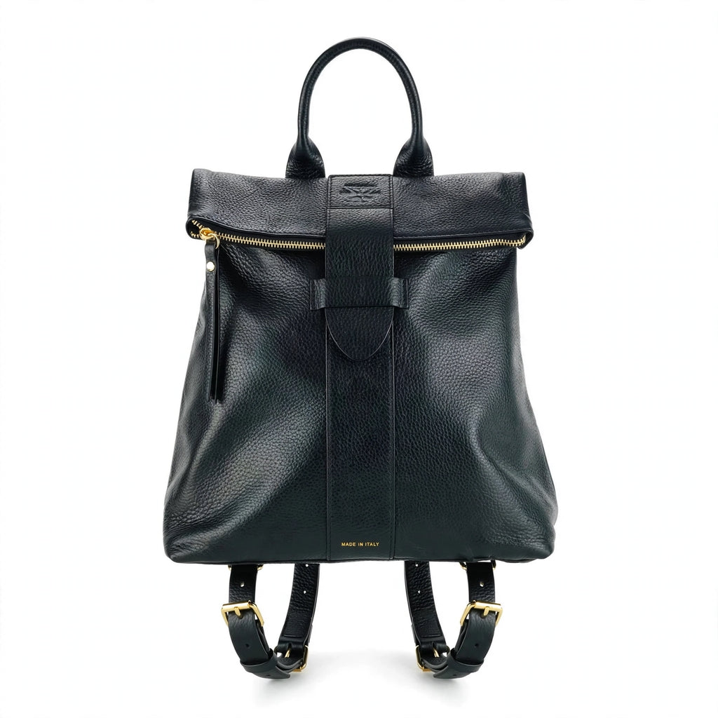 RB1021A - Soft Genuine Leather Backpack Black - Made in Italy