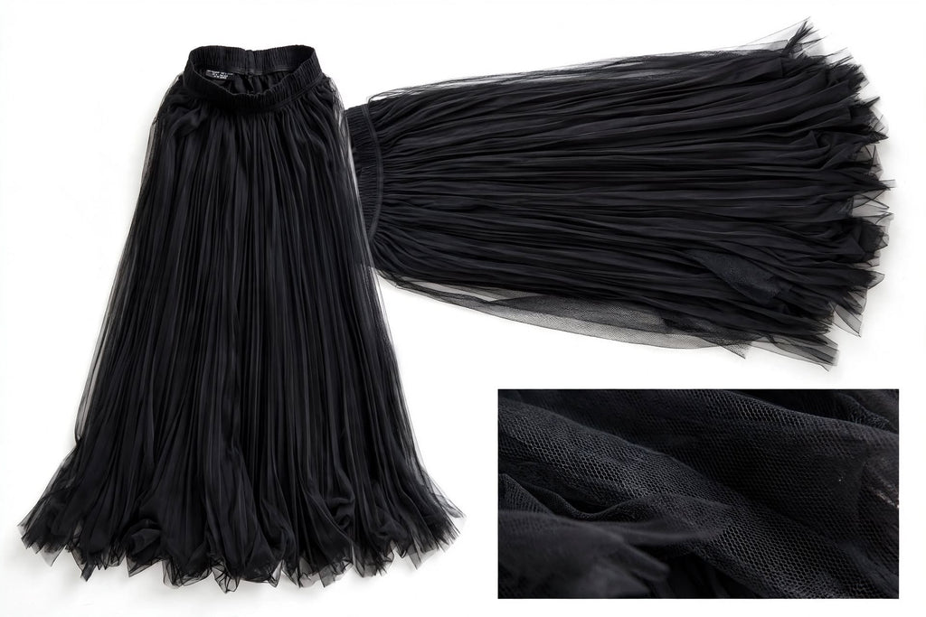 INES - Maxi Jupe Tulle Noir Plissée Longue - Soirée Invitée Mariage
