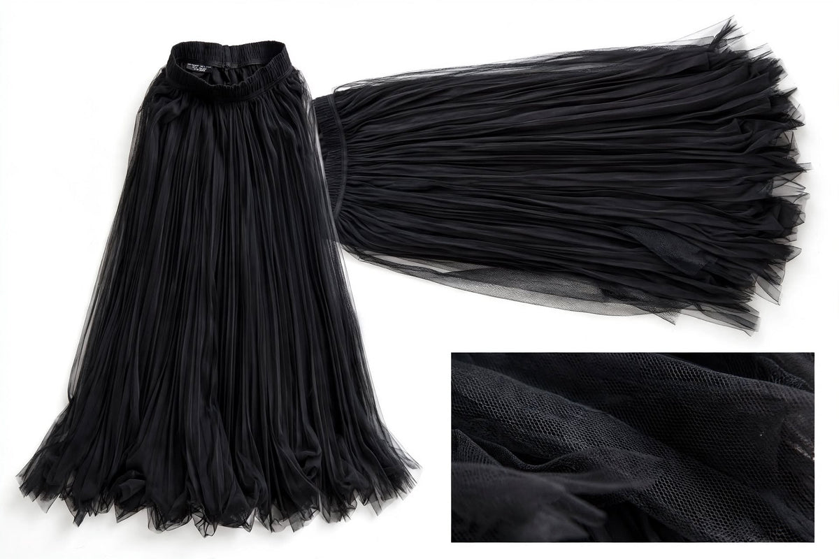 INES - Maxi Jupe Tulle Noir Plissée Longue - Soirée Invitée Mariage