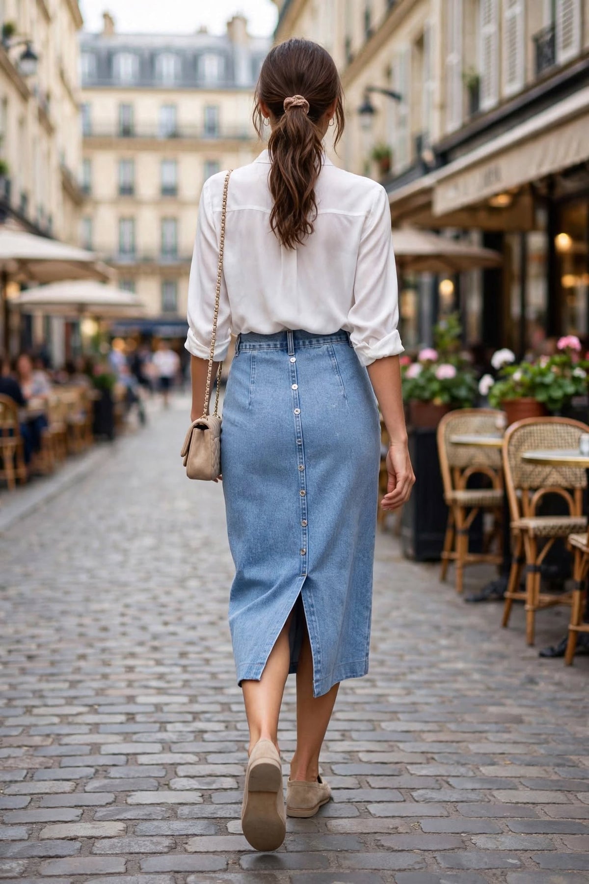 Jupe Midi en Jean Chic à Boutons Dorés - Élégance Contemporaine