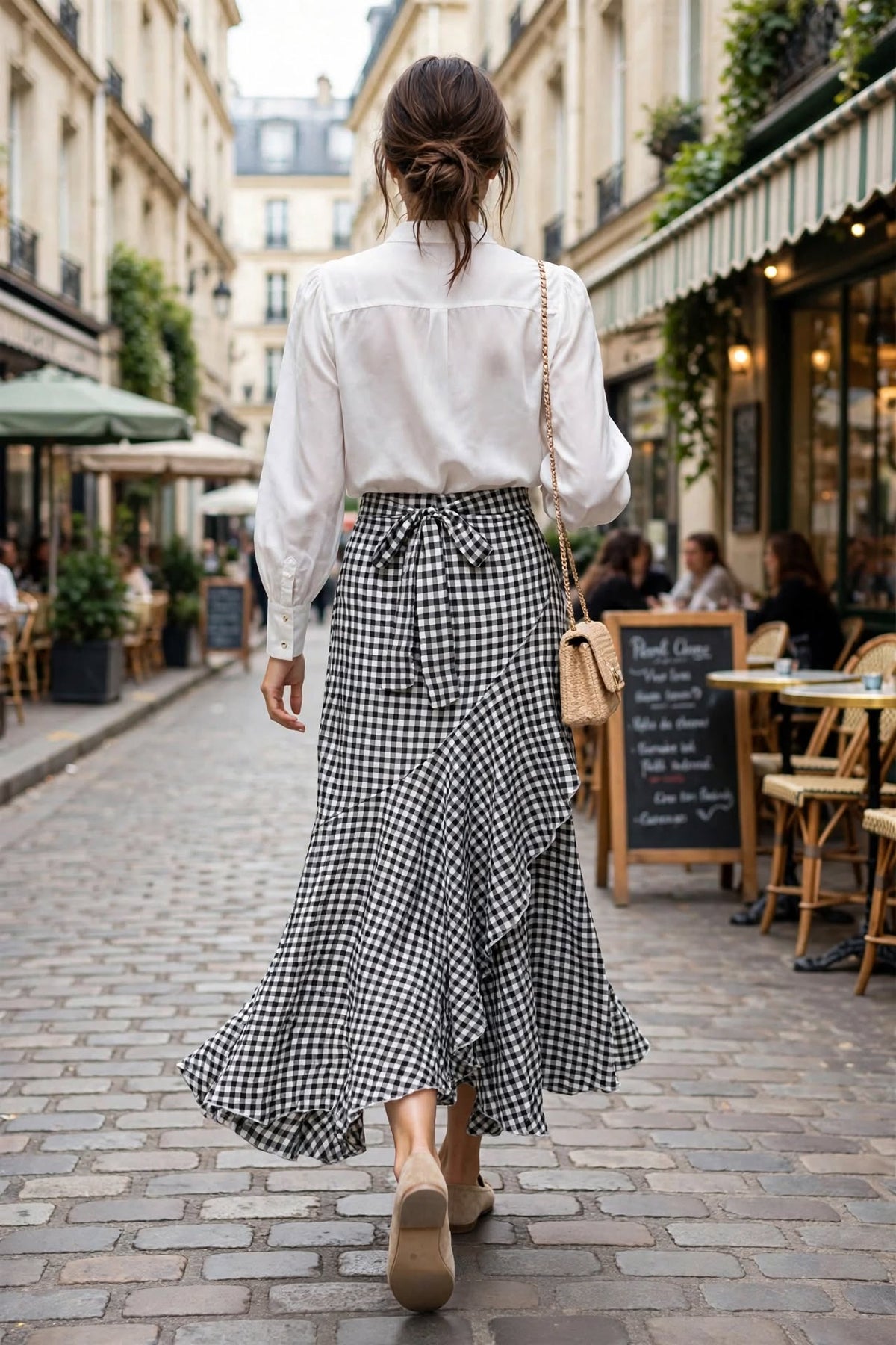 Jupe Longue à Volants Vichy - Éléance Bohème et Taille Haute