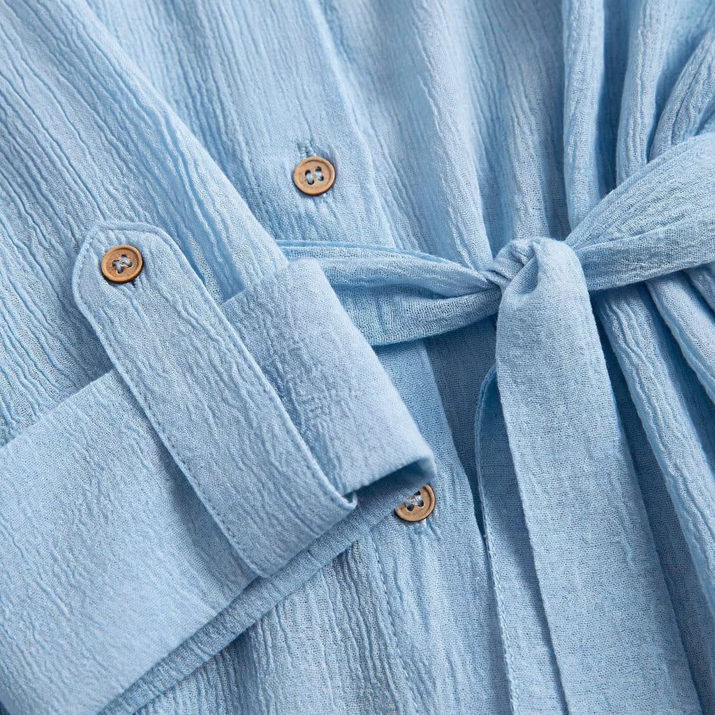 Chemise bleue pour femme Lakerta, en mélange de coton, manches 3/4, style décontracté pour le travail