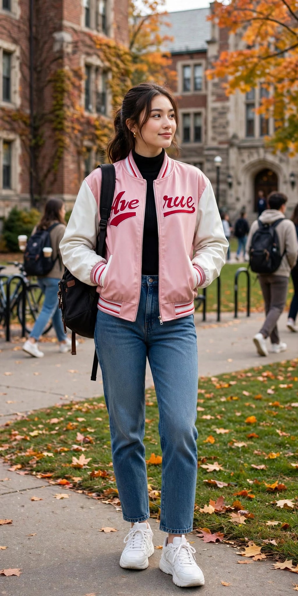 Veste de baseball rose décontractée, coupe ajustée, patchwork brodé