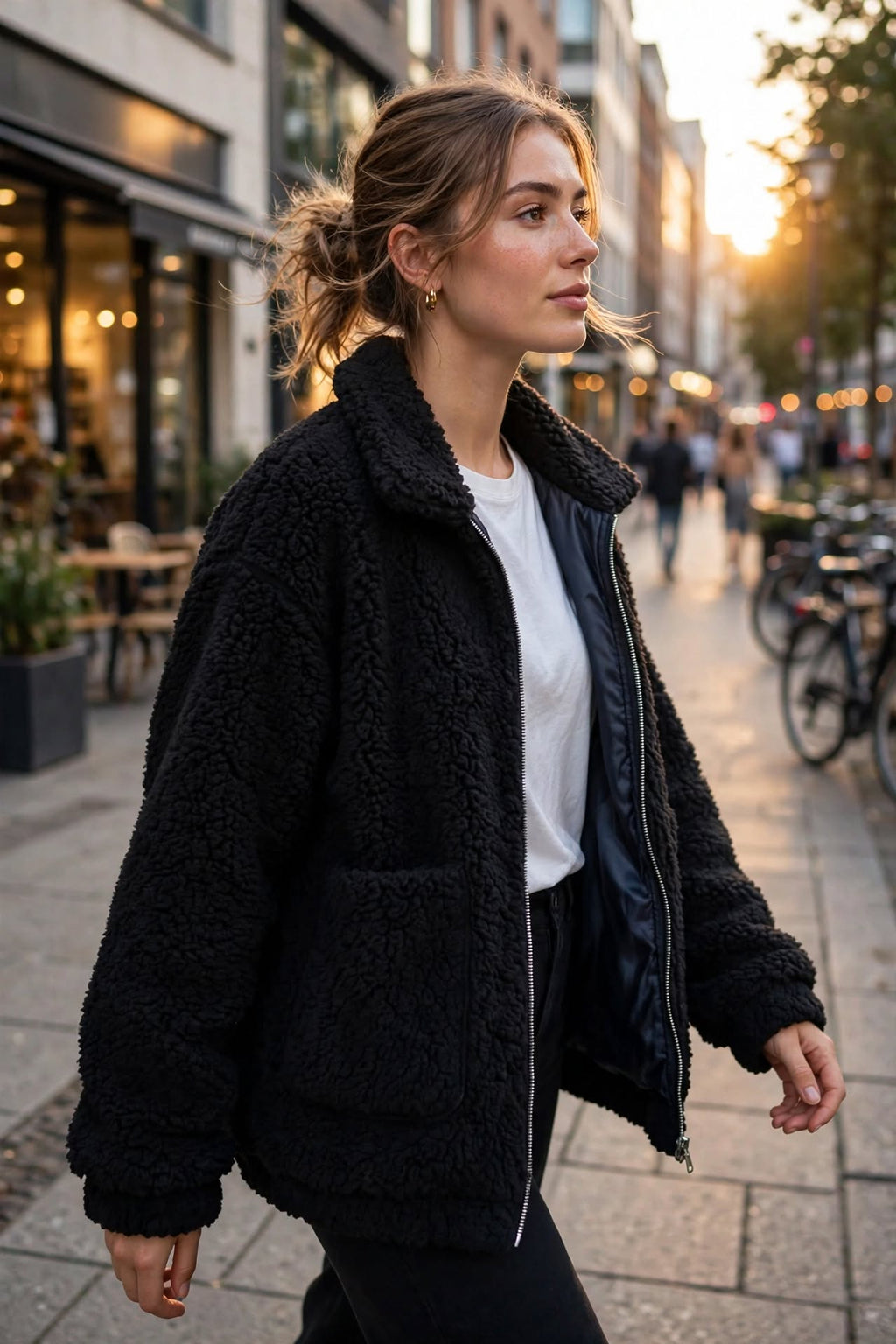 Veste oversize en fausse laine d'agneau pour femme, manteau d'hiver noir chaud