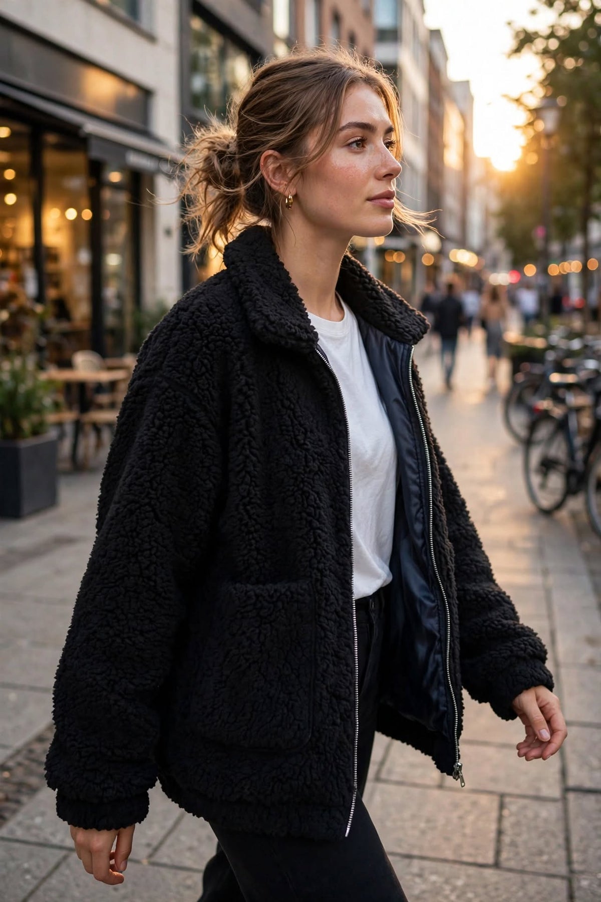 Veste oversize en fausse laine d'agneau pour femme, manteau d'hiver noir chaud