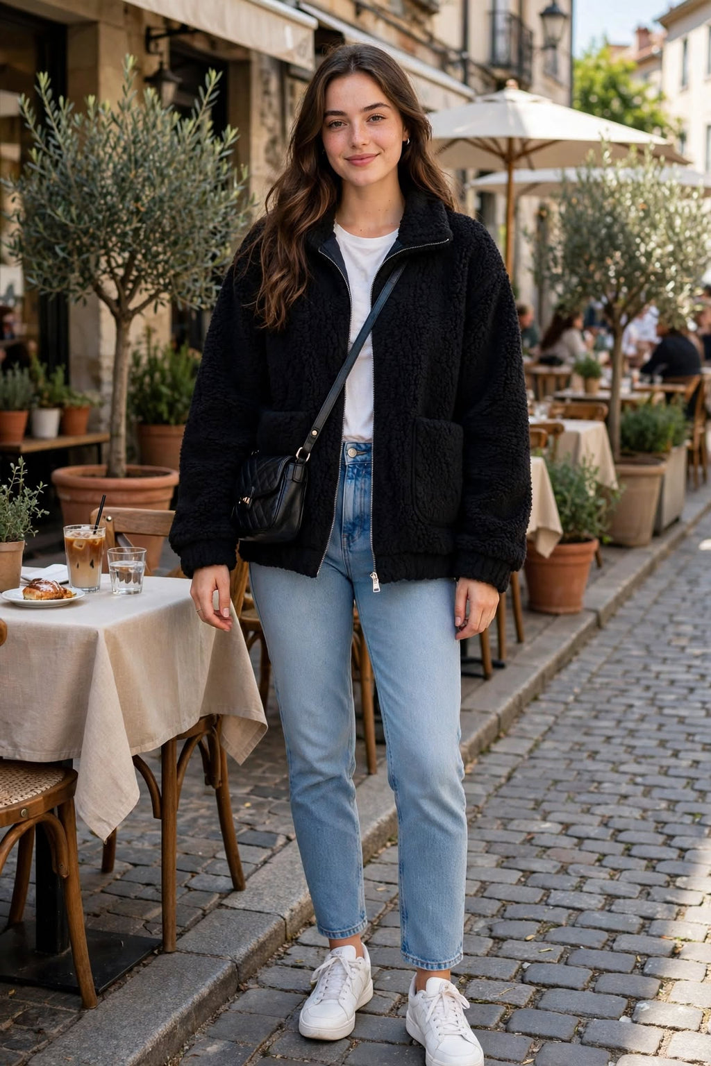 Veste oversize en fausse laine d'agneau pour femme, manteau d'hiver noir chaud