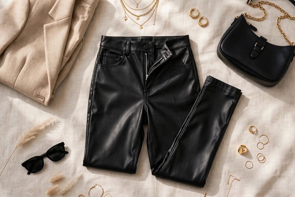 Pantalon en Simili-Cuir Noir 'Lueur Urbaine' - Coupe Ajustée Élégante