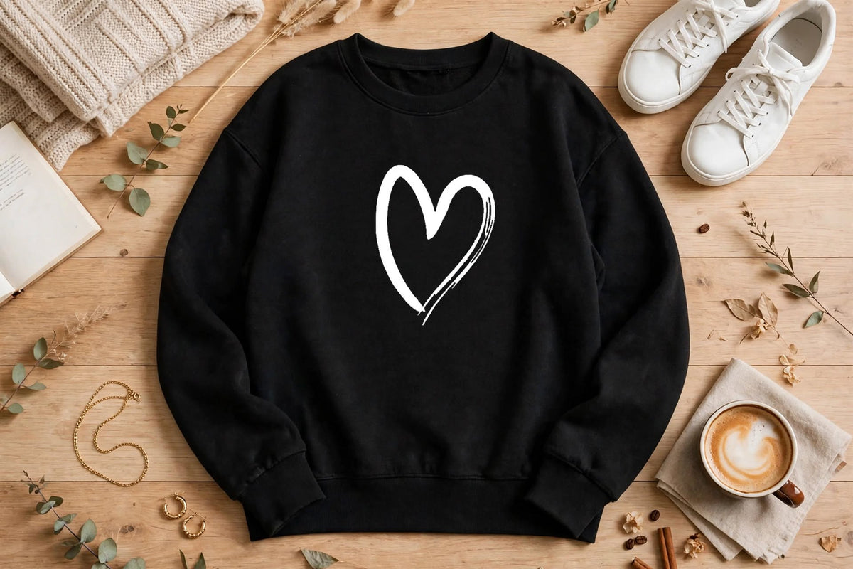 Sweat Oversize 'Cœur Signature' - Noir Élégance
