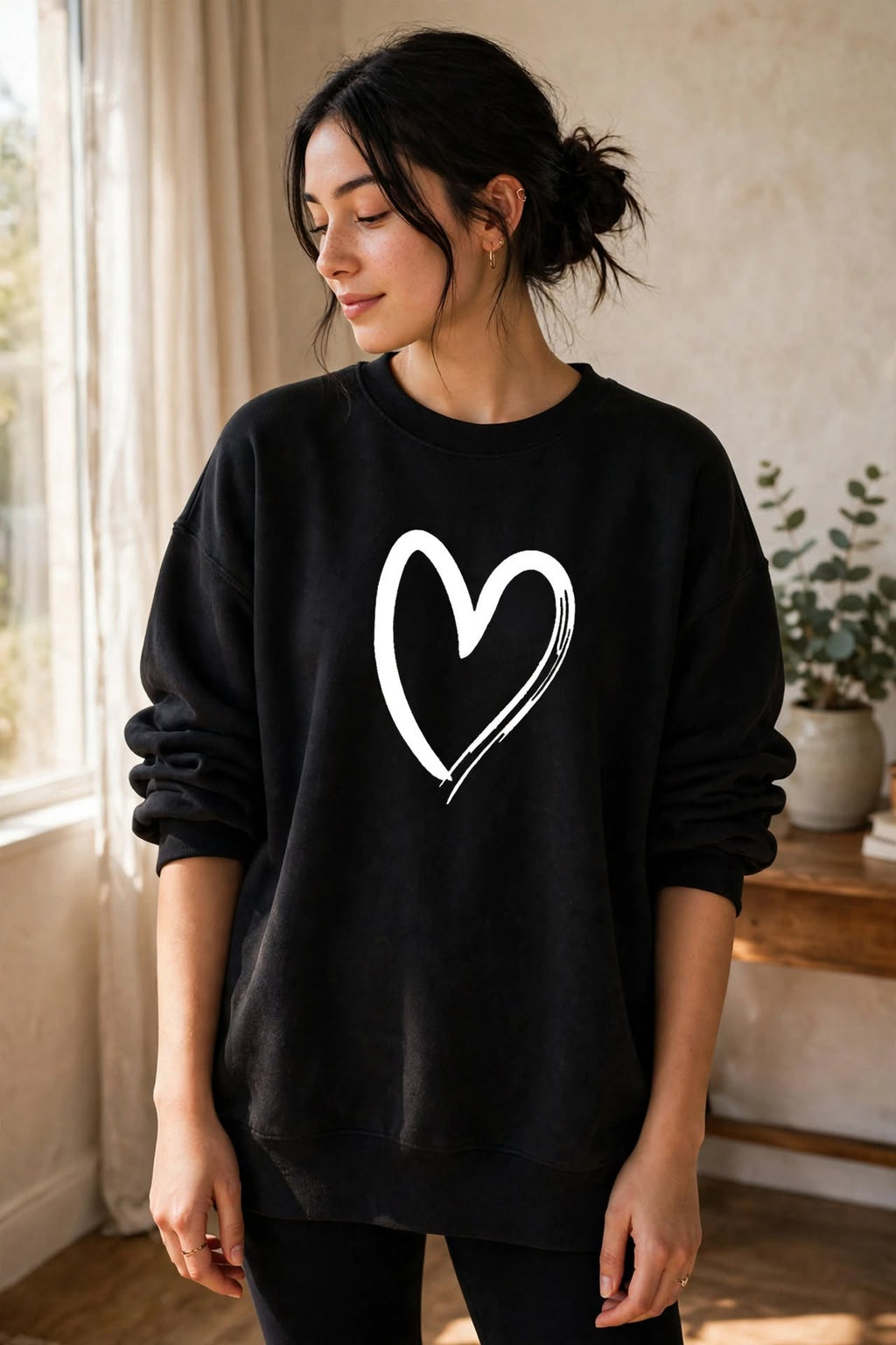 Sweat Oversize 'Cœur Signature' - Noir Élégance