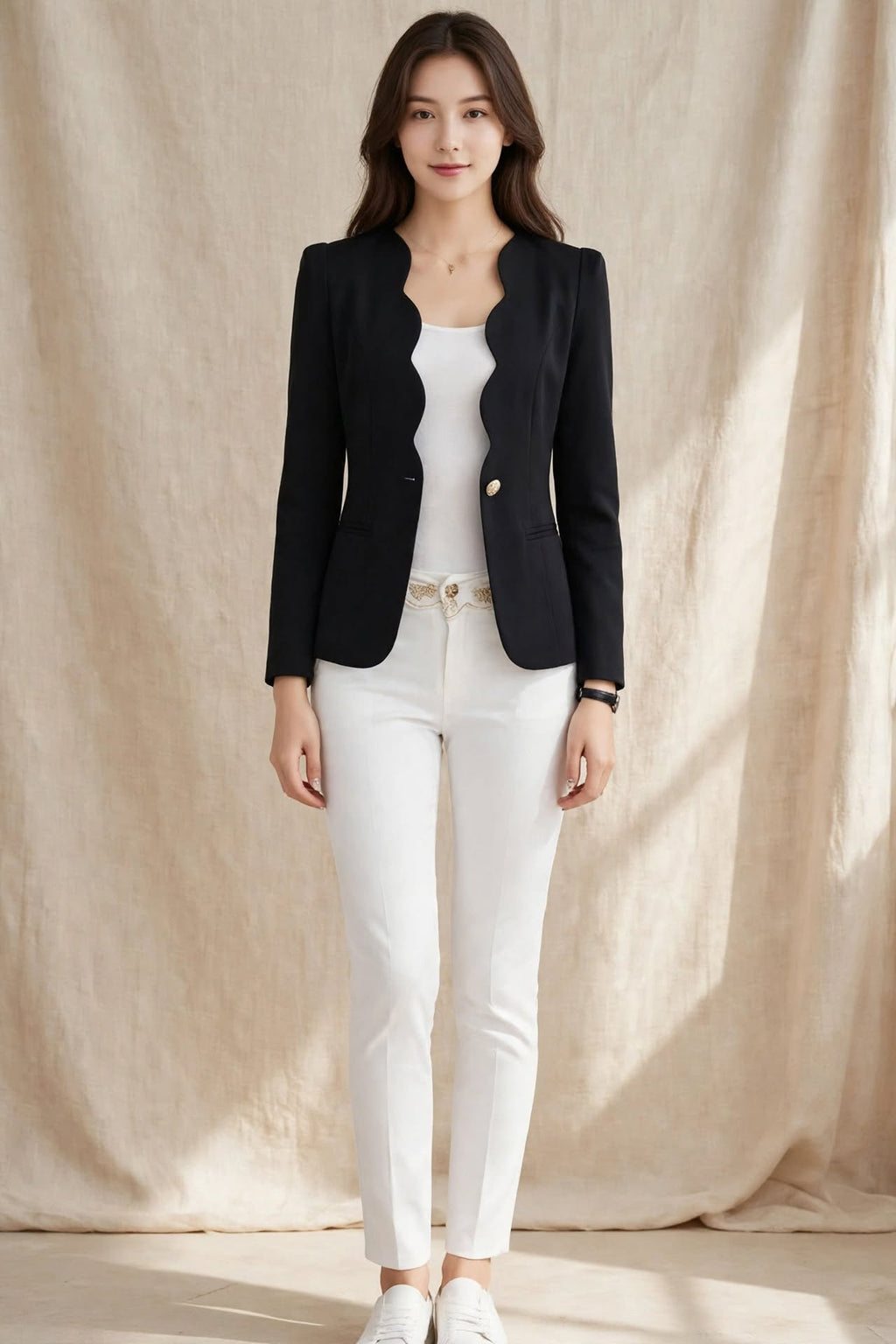 Blazer Élégant à Bordures Scallopées - Le Chic Moderne