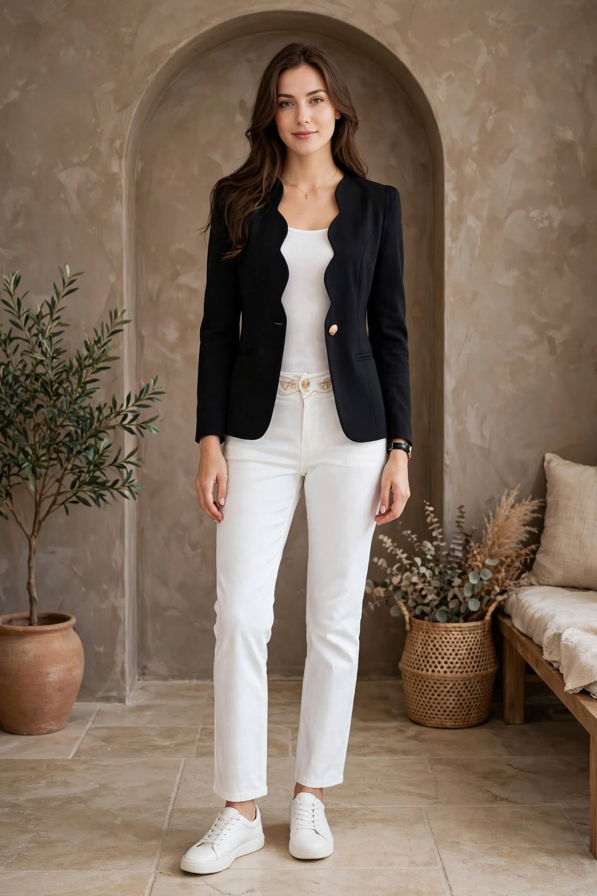 Blazer Élégant à Bordures Scallopées - Le Chic Moderne