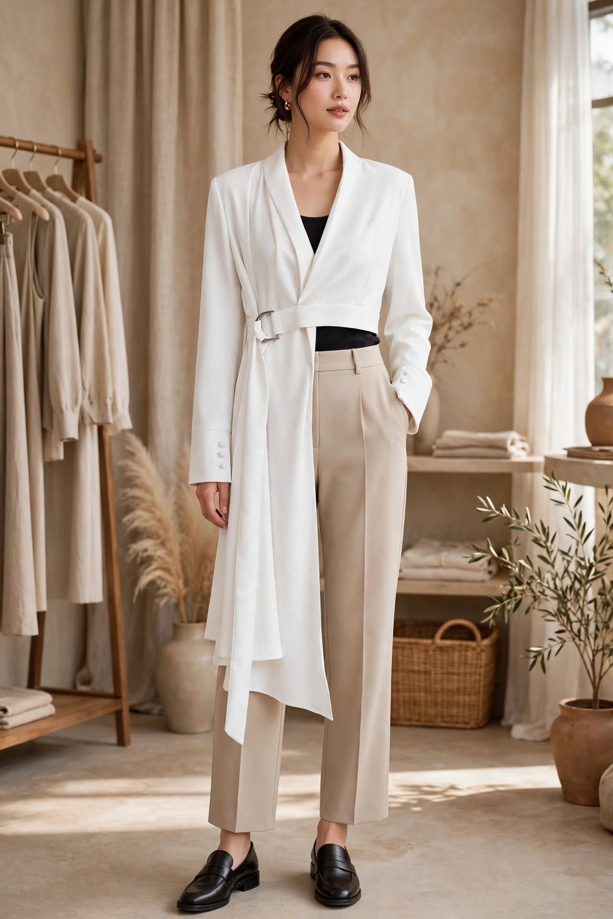 Blazer Crop Asymétrique 'Signature' - Blanc Éclatant