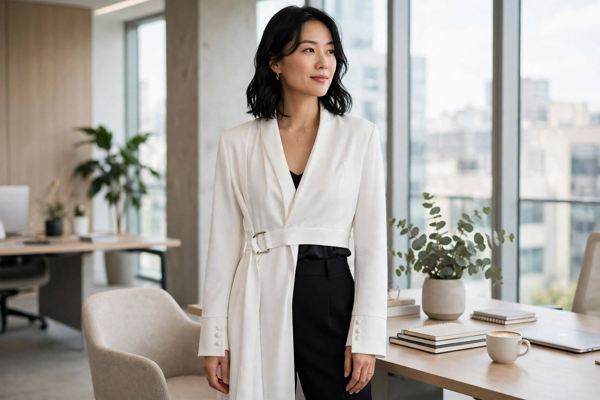 Blazer Crop Asymétrique 'Signature' - Blanc Éclatant